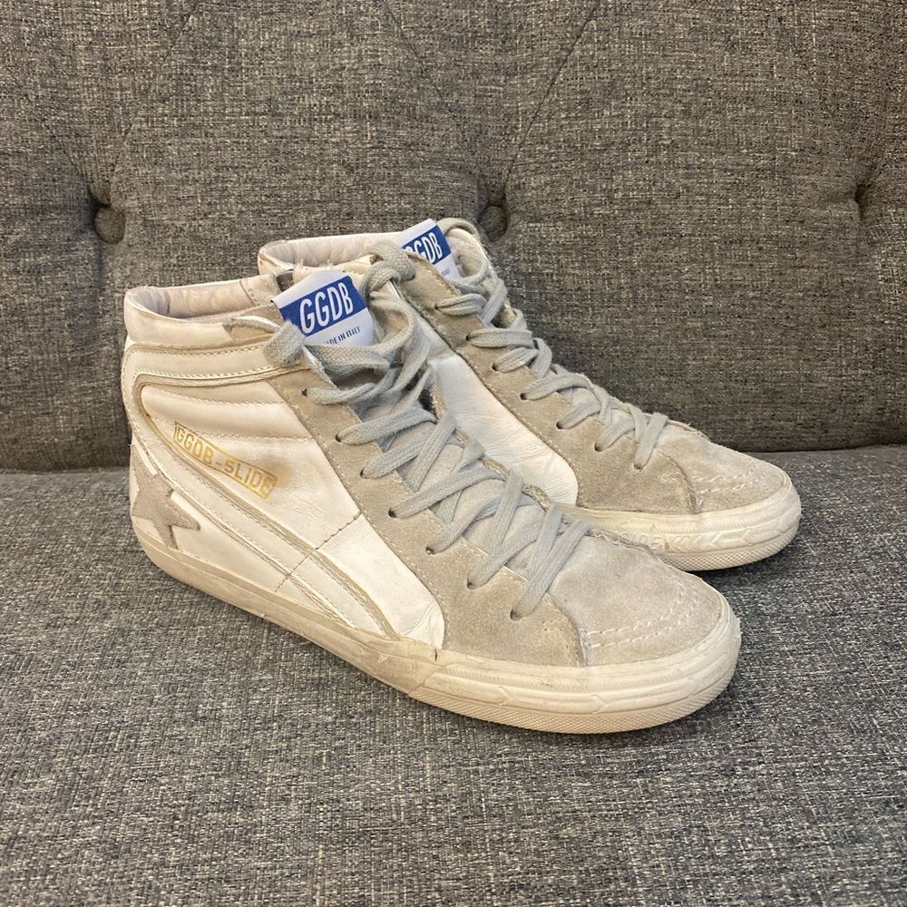 Golden Goose Slide High-Top Sneakers in Gray and White Women Size 37